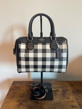 Coach Gingham Mini Bennett Satchel Black and White Checkered